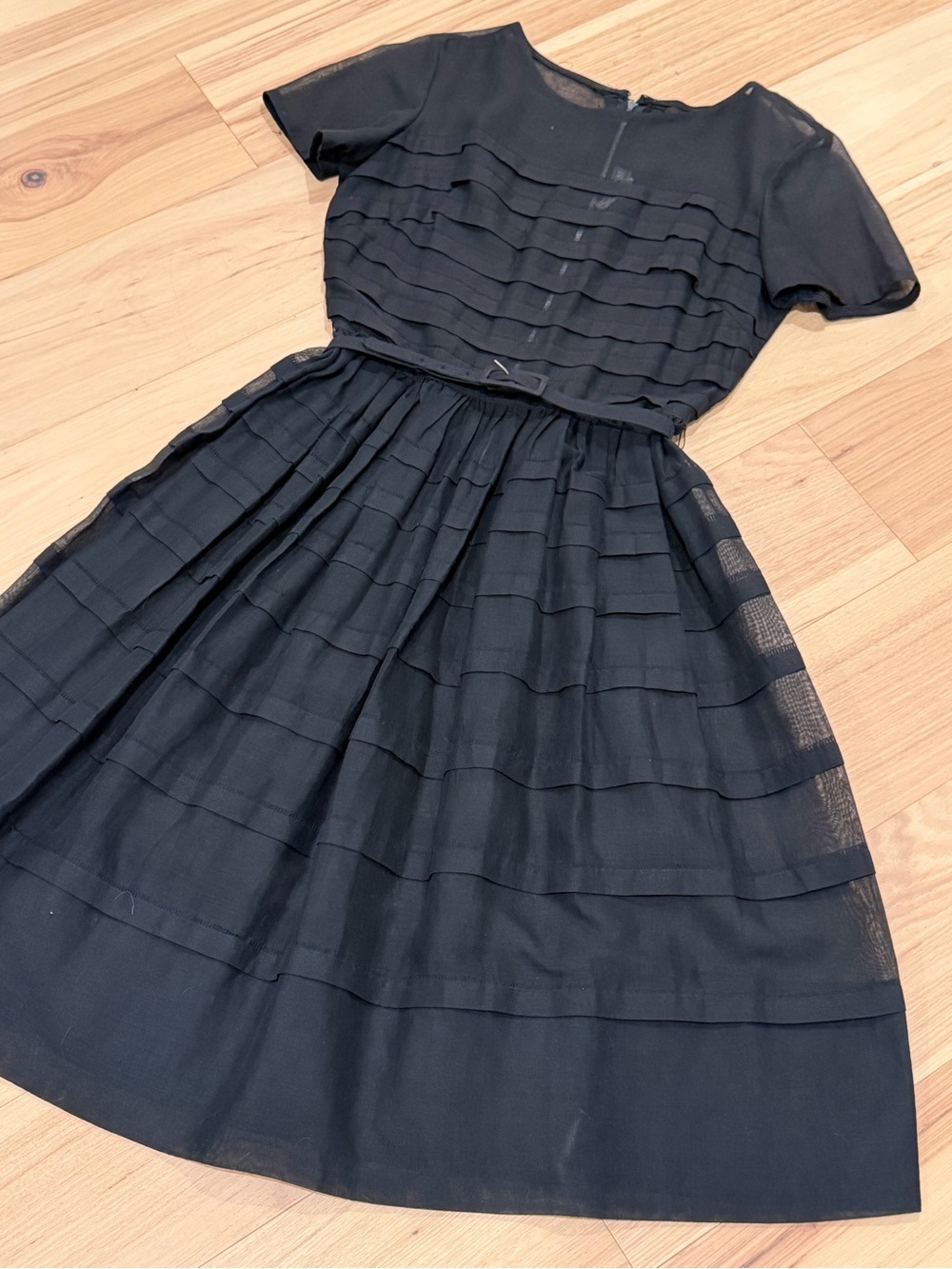 1950 Vintage Tucked Dress Semi-Sheer